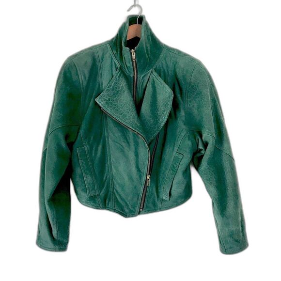 Vintage Green Suede Leather Double Zipper Jacket Size XS - Picture 7 of 8